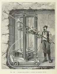 Diamond Drilling Machine designet av Georges Leschot, pub. 1883 gravering, 1883.