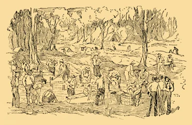 Graving og vask etter gull i Australia i 1851, c1930.