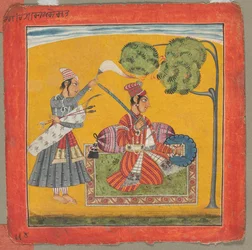 Dipak Raga, en av de trettiseks melodiene Ragamala: Personifying Love, ca. 1690.