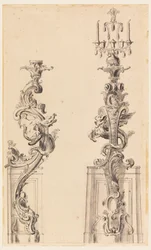 Tegning, design for en stearinlysbrakett