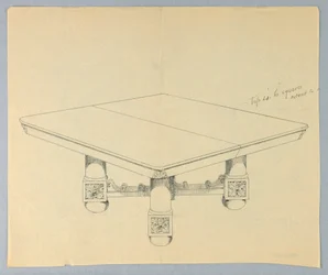 Tegning, design for et rektangulært spisebord på Bun-Feet