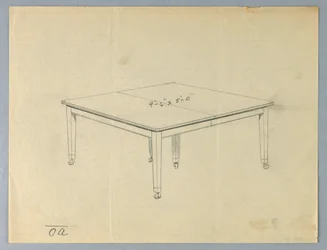 Tegning, design for et seksbenet rektangulært spisebord