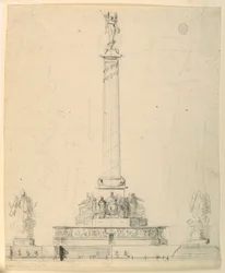 Tegning, høyde over et seiersmonument