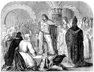 Edward I presenterer sin spedbarnssønn for waliserne, 1284