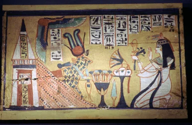 Egyptisk maleri på en shabti-boks av tre