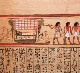 Egyptisk papyrus som viser å ta mumien til nekropolis, 1200-tallet f.Kr