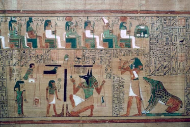Egyptisk papyrus med en skildring av "veiing av hjertet"