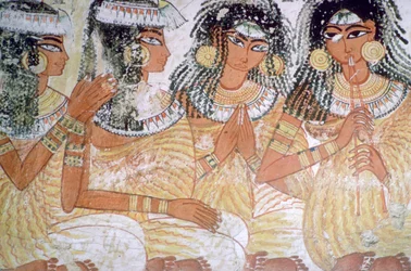 Egyptisk veggmaleri av musikere på en bankett
