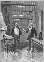 Elisha Gray, amerikansk oppfinner, presenterer forbeholdet for telefonen sin, 1876, c1890
