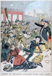 Overskudd av britiske soldater på en jernbanestasjon, 1902