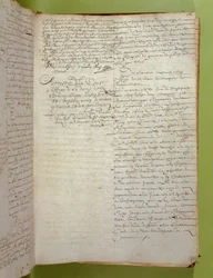 Utdrag fra Conciergerie-registrene om dødsdommen ved henrettelse og brenning av Marquise de Brinvilliers, april 1673 (penn og blekk på papir)