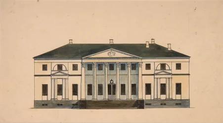 Fasade på huset i Golitsyn Petrovo-Dalneye Estate, første kvartal av 1800-tallet.
