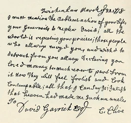 Faksimile av autografbrev av Kitty Clive, 1907