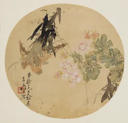 Viftemaleri - Blomst og fugl, 1800-tallet 1801-1900