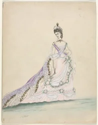Motestudie designet for Worth, 1870.
