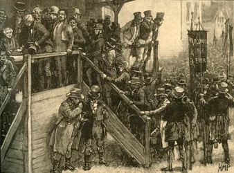 Far John Murphy ledet sine leietakere til å stemme i Clare mellomvalget, Irland, 1828 c1890.