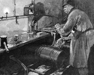 Fylling av øltønner i et amerikansk bryggeri, 1885