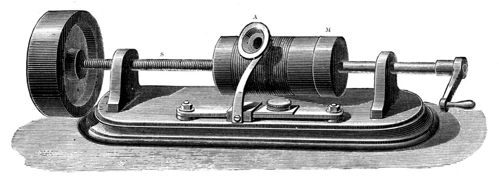 Første modell av Edisons Phonograph c1877 c1880.