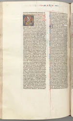 Fol. 368v, Malachi, historisk initial O, Malachi sittende med en rulle, ca. 1275-1300.