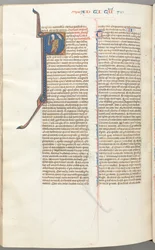 Fol. 457v, Timothy II, historikert initial P, Paulus snakker til Guds byste ovenfor, ca. 1275-1300.