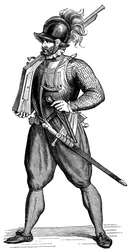 Fotsoldat som bærer en harquebus, 1590