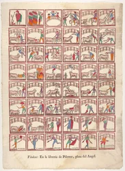 Førtiåtte vignetter av tyrefektingsmanøvrer og scener fra ringen, ca. 1800-1850.