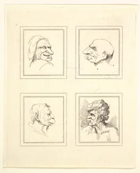 Fire hoder fra Characaturas av Leonardo da Vinci, fra tegninger av Wincelslaus Hollar, o..., 1786.