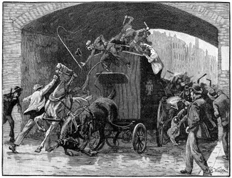 Befrielsen av lederne for den fenianske sammensvergelsen fra en politivogn, Hyde Street, Manchester, 1867