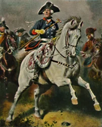 Fredrik den store 1712-1786 som kampkonge. - Maleri av Camphausen, 1934.