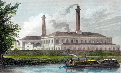 Gassverk på Regents Canal, London, 1828