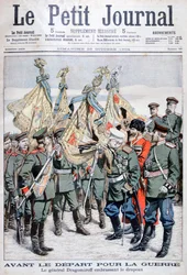 General Dragomirov kysser flagget før troppene drar til den russisk-japanske krigen, 1904