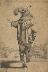 Gentleman sett fra baksiden som indikerer et landskap, etter 1629.