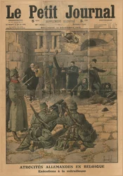 Tyske grusomheter i Belgia: henrettelse med maskingevær, 1915.