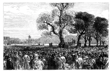Flott demonstrasjon ved Reformers Tree i Hyde Park, London, midten av 1800-tallet