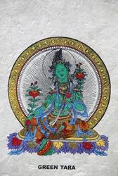 Grønn Tara, buddhistisk symbol på velstand. Kopan kloster, Bhaktapur, Nepal