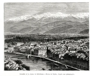 Grenoble fra Belledonne-området, Frankrike, 1886