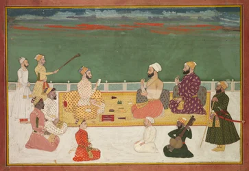 Gruppeportrett av Rajas omgitt av det høviske følget, ca. 1700-20.