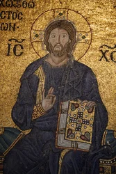 Hagia Sophia mosaikk: Jesus velsigner og holder bibelen Istanbul Turquie