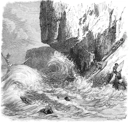 Hawaiianske menn som surfer med trebrett, c1895