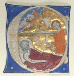 Historiert innledende utskåret fra en bibel, 1200-tallet.