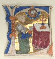 Historiert innledende utskåret fra en bibel, 1200-tallet.