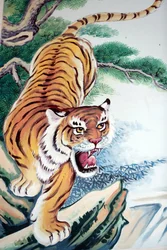 Hoi Tuong Te Nguoi Hoa buddist kinesisk tempel. Tiger maleri. Phu Quoc. Vietnam.