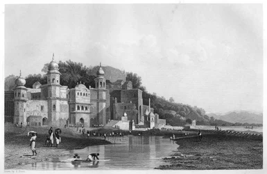 Hurdwar, et sted for hinduistisk pilegrimsreise, India, c1860