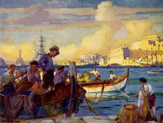 I Grand Harbor i Valletta, Malta, ca 1948.
