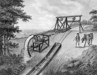 Skråplan drevet av vannhjul i brukt på en kanal, 1796