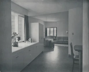 Interiør - House at Fairfax, California av Francis Ellsworth Lloyd, 1942