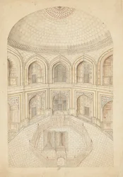 Interiør av Taj Mahal-mausoleet, tidlig på 1800-tallet.