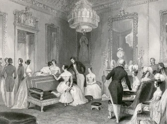 Interiøret i den gule salongen, Buckingham Palace, London, 1840