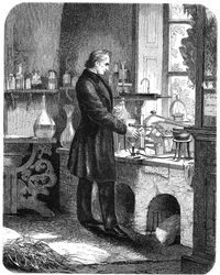 Justus von Liebig, tysk kjemiker, på jobb i laboratoriet sitt, midten av 1800-tallet c1885