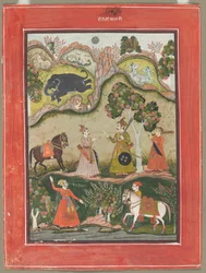 Kanhara Ragini: Inspirasjonssang til Krishna for Killing the Elephant Demon..., ca. 1760.